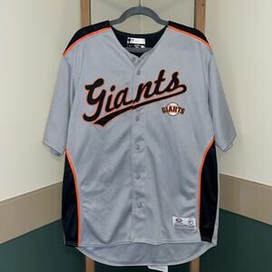 True Fan MLB GIANTS Gray Black colorblock Licensed LARGE Jersey
